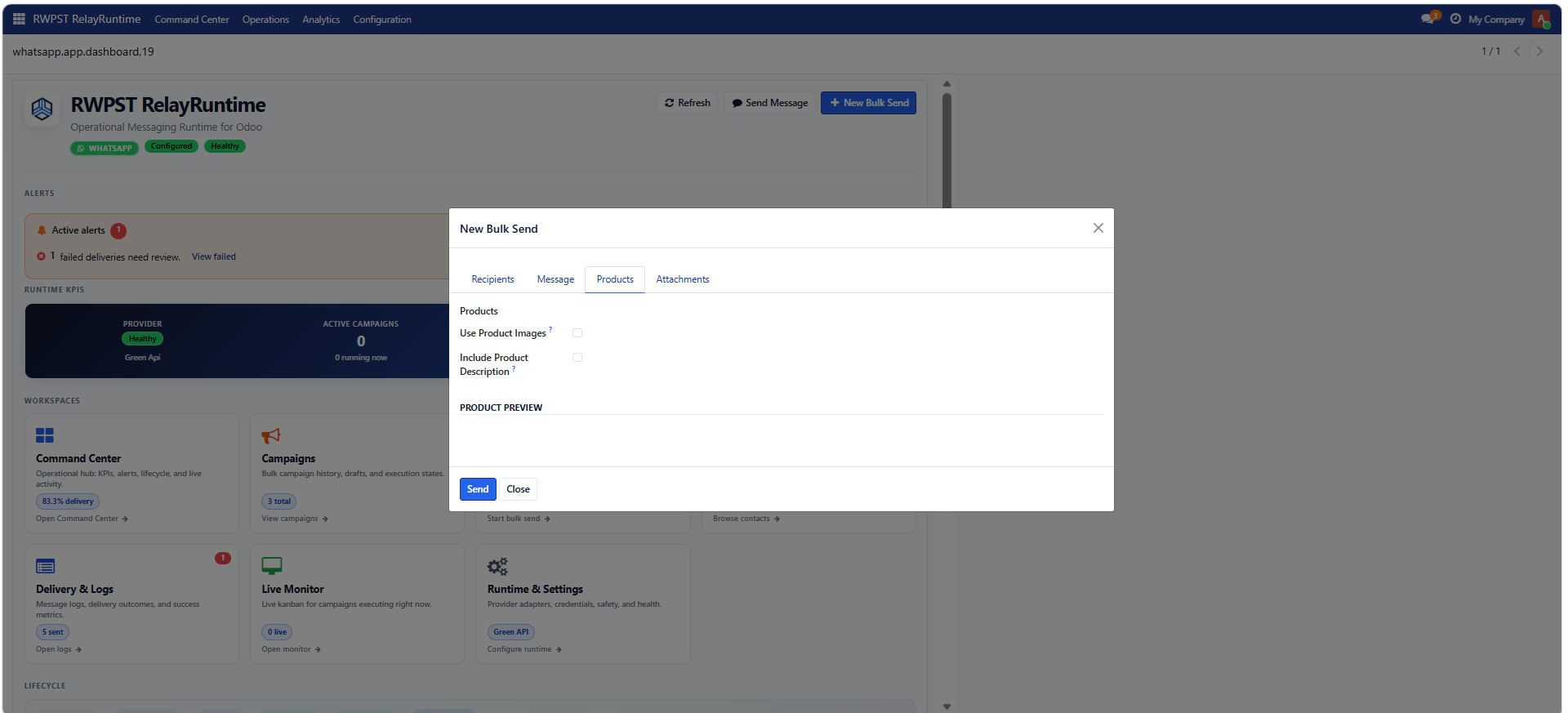Bulk Messaging wizard with recipients and attachments