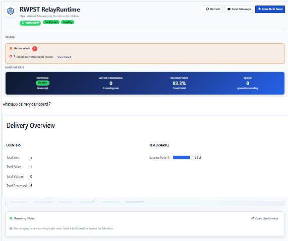 Delivery Dashboard with delivery analytics and message logs